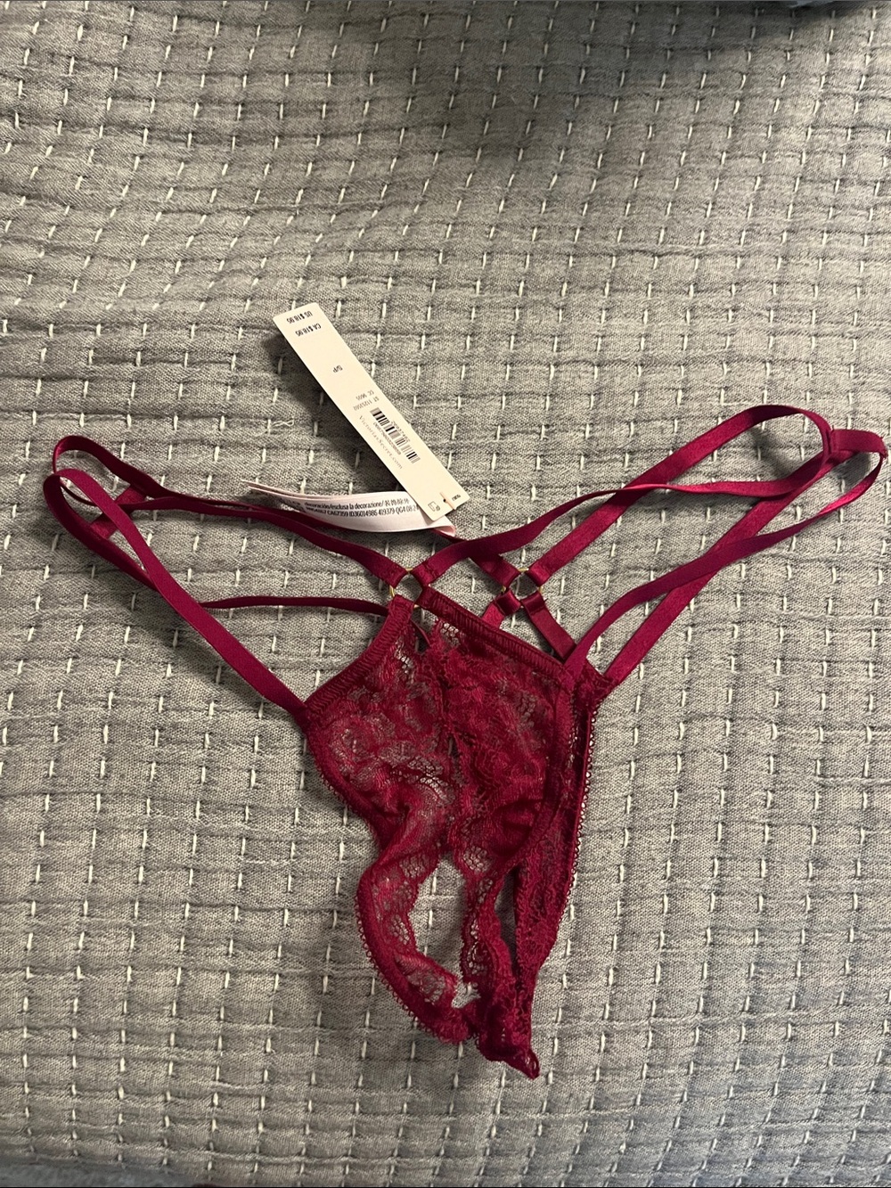 Women's Burgundy Satin Lace Strappy Panty